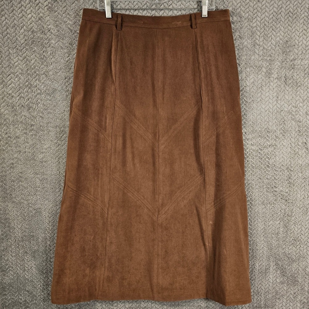 Orvis Womens Brown Faux Suede Chevron Seam Midi Skirt Size 16 OR-84E4